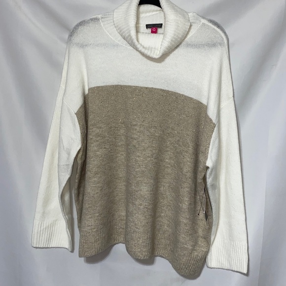 NWT VINCE CAMUTO WO SIZE 2X SWEATER SOFT CREAM TAN GOLD METALLIC THREADS COMFY - Picture 2 of 10